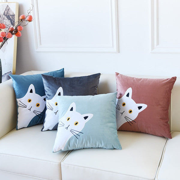 Modern Decorative Throw Pillows, Lovely Cat Pillow Covers for Kid's Room, Modern Sofa Decorative Pillows, Cat Decorative Throw Pillows for Couch-Silvia Home Craft