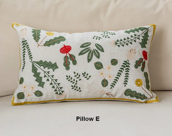 Decorative Pillows for Couch, Spring Flower Decorative Throw Pillows, Farmhouse Sofa Decorative Pillows, Embroider Flower Cotton Pillow Covers-Silvia Home Craft