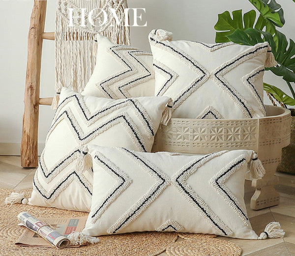 Beige Decorative Throw Pillows, Geometric Square Modern Throw Pillows for Couch, Contemporary Throw Pillow for Interior Design-Silvia Home Craft