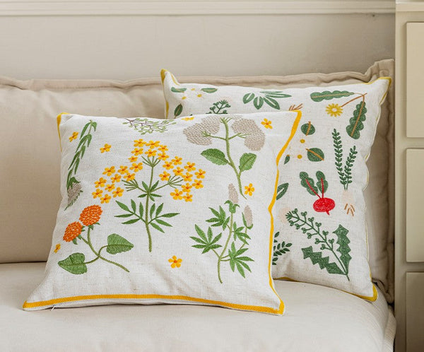 Decorative Pillows for Couch, Spring Flower Decorative Throw Pillows, Farmhouse Sofa Decorative Pillows, Embroider Flower Cotton Pillow Covers-Silvia Home Craft