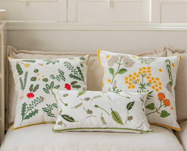 Spring Flower Decorative Throw Pillows, Decorative Pillows for Couch, Farmhouse Sofa Decorative Pillows, Embroider Flower Cotton Pillow Covers-Silvia Home Craft