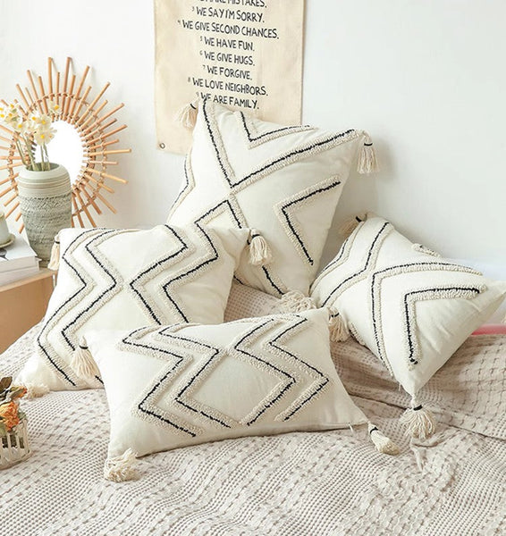 Beige Decorative Throw Pillows, Geometric Square Modern Throw Pillows for Couch, Contemporary Throw Pillow for Interior Design-Silvia Home Craft