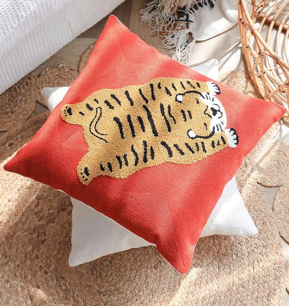 Contemporary Modern Sofa Pillow Covers, Square Modern Throw Pillows for Couch, Lovely Tiger Decorative Pillows for Children's Room, Decorative Pillows for Bedroom-Silvia Home Craft