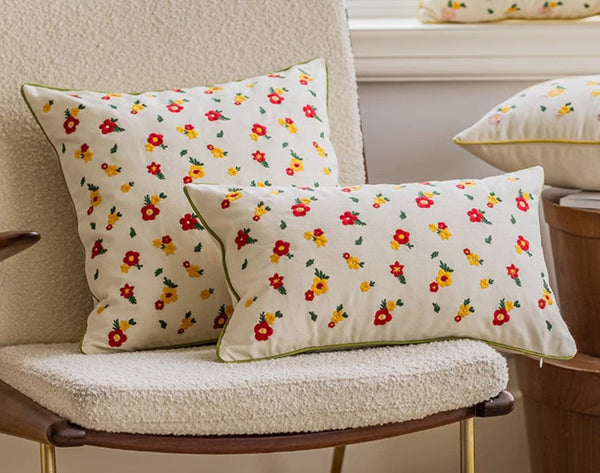 Spring Flower Decorative Pillows for Dining Room, Embroider Flower Cotton Pillow Covers, Decorative Pillows for Sofa, Farmhouse Decorative Pillows for Couch-Silvia Home Craft