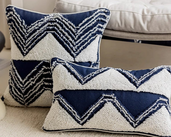 Blue Square Modern Decorative Pillows for Couch, Contemporary Modern Sofa Pillows, Modern Decorative Pillows for Bedroom, Decorative Pillow Covers-Silvia Home Craft