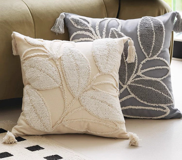 Contemporary Modern Sofa Pillow Covers, Square Modern Throw Pillows for Couch, Leaf Decorative Pillows for Bedroom, Modern Decorative Pillows for Interior Design-Silvia Home Craft