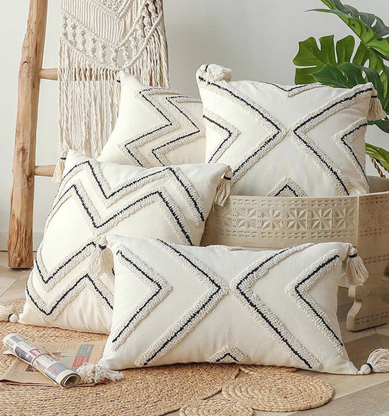 Beige Decorative Throw Pillows, Geometric Square Modern Throw Pillows for Couch, Contemporary Throw Pillow for Interior Design-Silvia Home Craft