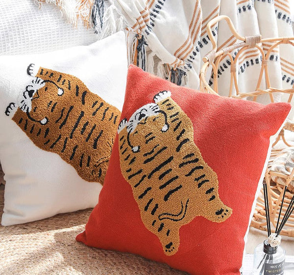 Lovely Tiger Decorative Pillows for Children's Room, Contemporary Modern Sofa Pillow Covers, Square Modern Throw Pillows for Couch, Decorative Pillows for Bedroom-Silvia Home Craft