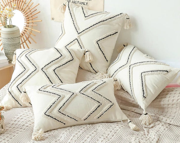 Beige Decorative Throw Pillows, Geometric Square Modern Throw Pillows for Couch, Contemporary Throw Pillow for Interior Design-Silvia Home Craft