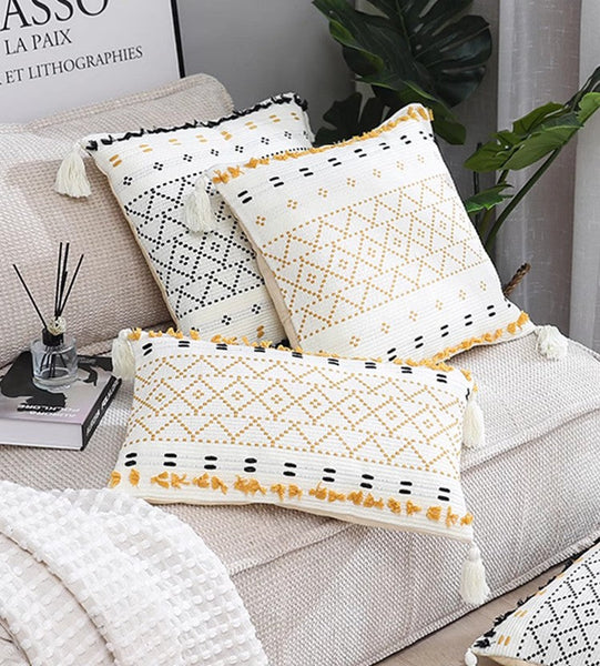 Square Pillows for Couch, Contemporary Modern Pillow Covers, Oriental Decorative Throw Pillows for Bedroom, Bohemian Decorative Sofa Pillows-Silvia Home Craft