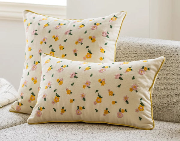 Spring Flower Decorative Pillows for Dining Room, Embroider Flower Cotton Pillow Covers, Decorative Pillows for Sofa, Farmhouse Decorative Pillows for Couch-Silvia Home Craft