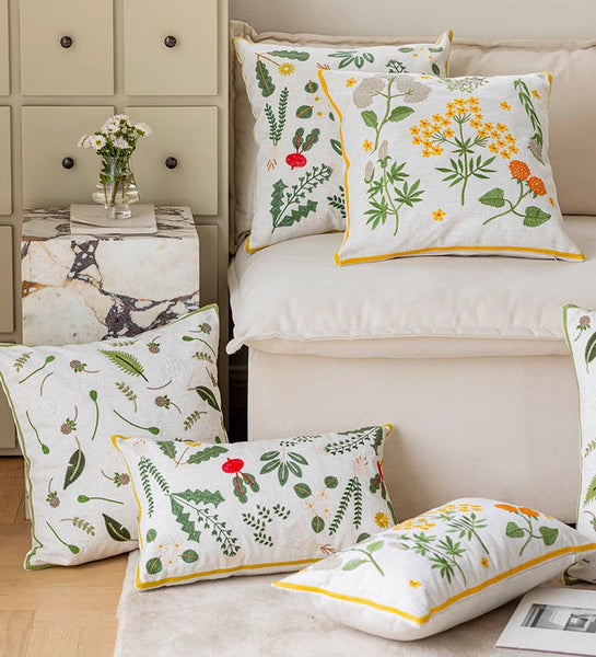 Decorative Pillows for Couch, Spring Flower Decorative Throw Pillows, Farmhouse Sofa Decorative Pillows, Embroider Flower Cotton Pillow Covers-Silvia Home Craft