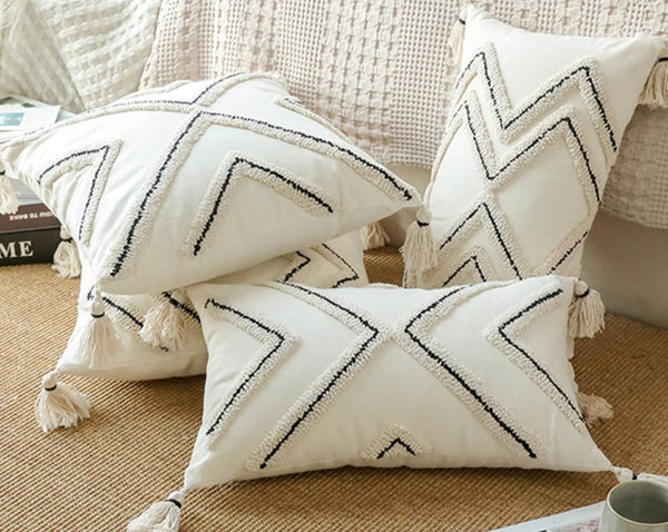 Beige Decorative Throw Pillows, Geometric Square Modern Throw Pillows for Couch, Contemporary Throw Pillow for Interior Design-Silvia Home Craft