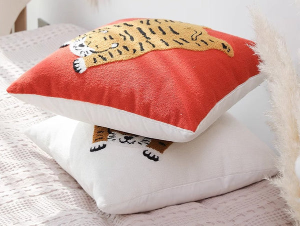 Lovely Tiger Decorative Pillows for Children's Room, Contemporary Modern Sofa Pillow Covers, Square Modern Throw Pillows for Couch, Decorative Pillows for Bedroom-Silvia Home Craft