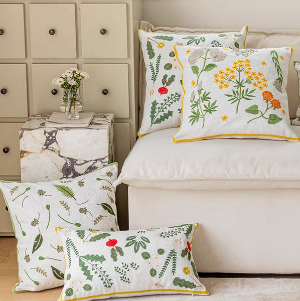 Decorative Pillows for Couch, Spring Flower Decorative Throw Pillows, Farmhouse Sofa Decorative Pillows, Embroider Flower Cotton Pillow Covers-Silvia Home Craft