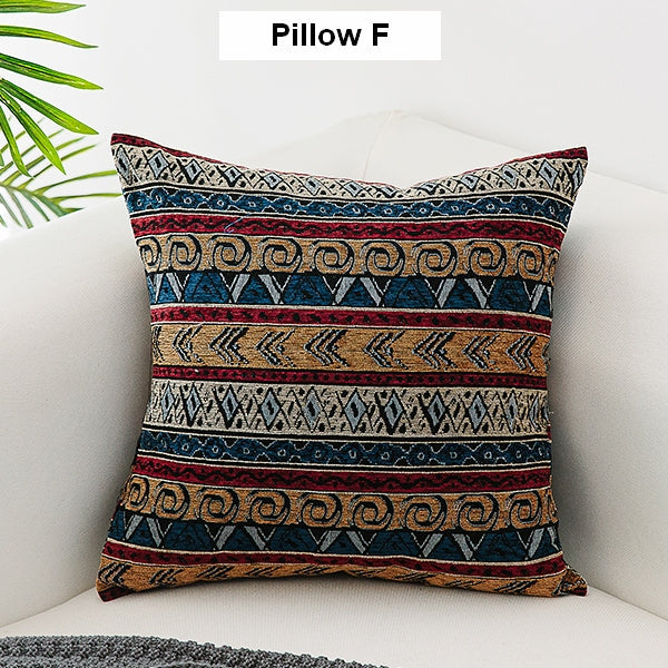 Oriental Throw Pillow for Couch, Bohemian Decorative Sofa Pillows, Geometric Pattern Chenille Throw Pillows-Silvia Home Craft