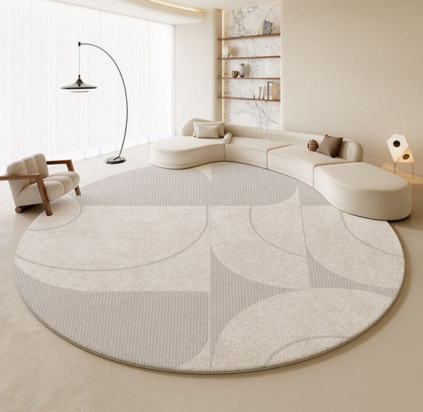 Geometric Modern Rug Ideas for Living Room, Bedroom Modern Round Rugs,Contemporary Round Rugs, Circular Gray Rugs under Dining Room Table-Silvia Home Craft