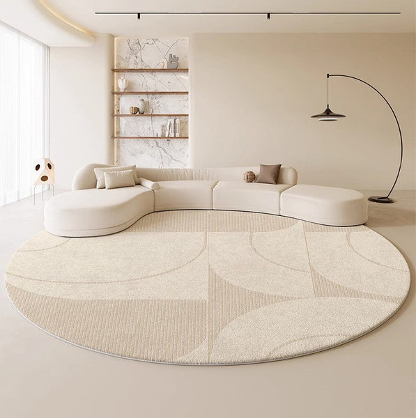 Modern Rugs under Coffee Table, Abstract Modern Round Rugs for Bedroom, Geometric Circular Rugs for Dining Room, Cream Color Contemporary Modern Rugs-Silvia Home Craft