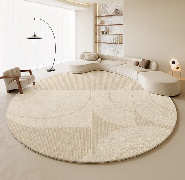 Modern Rugs under Coffee Table, Abstract Modern Round Rugs for Bedroom, Geometric Circular Rugs for Dining Room, Cream Color Contemporary Modern Rugs-Silvia Home Craft