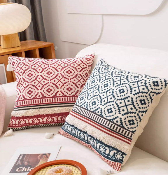 Modern Square Pillows for Couch, Contemporary Pillow Covers, Oriental Decorative Throw Pillows for Bedroom, Bohemian Decorative Sofa Pillows-Silvia Home Craft