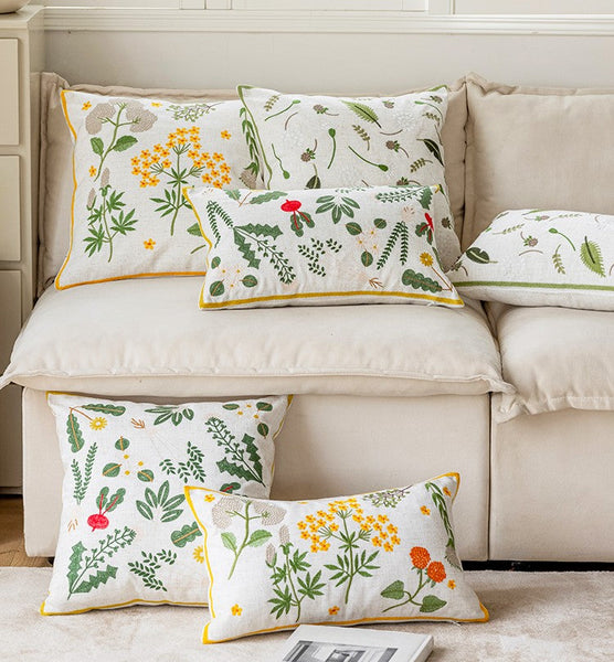 Decorative Pillows for Couch, Spring Flower Decorative Throw Pillows, Farmhouse Sofa Decorative Pillows, Embroider Flower Cotton Pillow Covers-Silvia Home Craft