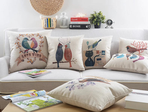 Singing Birds Decorative Throw Pillows, Love Birds Throw Pillows for Couch, Modern Sofa Decorative Pillows for Children's Room, Decorative Pillow Covers-Silvia Home Craft