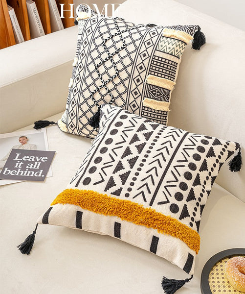 Unique Oriental Square Pillows for Bedroom, Geometric Modern Pillow Covers, Bohemian Decorative Sofa Pillows, Decorative Throw Pillows for Couch-Silvia Home Craft