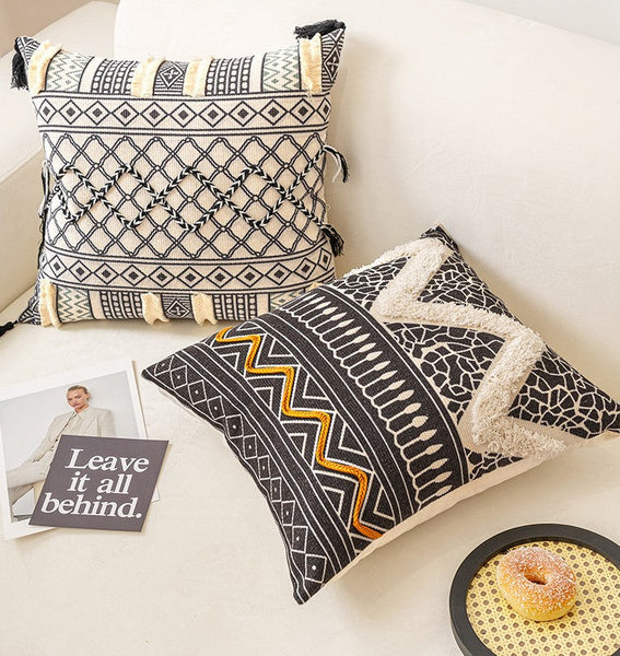 Unique Oriental Square Pillows for Bedroom, Geometric Modern Pillow Covers, Bohemian Decorative Sofa Pillows, Decorative Throw Pillows for Couch-Silvia Home Craft