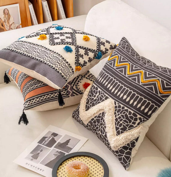 Unique Oriental Square Pillows for Bedroom, Geometric Modern Pillow Covers, Bohemian Decorative Sofa Pillows, Decorative Throw Pillows for Couch-Silvia Home Craft