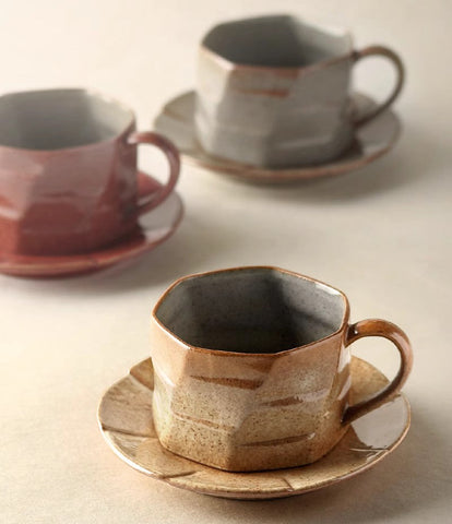 Unique Tea Cup and Saucer, Modern Handmade Pottery Coffee Cup, Creative Ceramic Coffee Cup with Saucer, Tea Cup Set for Afternoon Tea-Silvia Home Craft