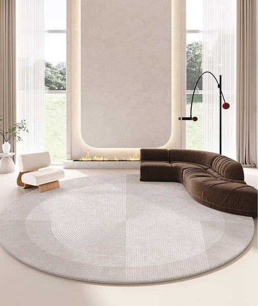 Grey Geometric Floor Carpets, Abstract Circular Rugs under Dining Room Table, Modern Living Room Round Rugs, Bedroom Modern Round Rugs-Silvia Home Craft