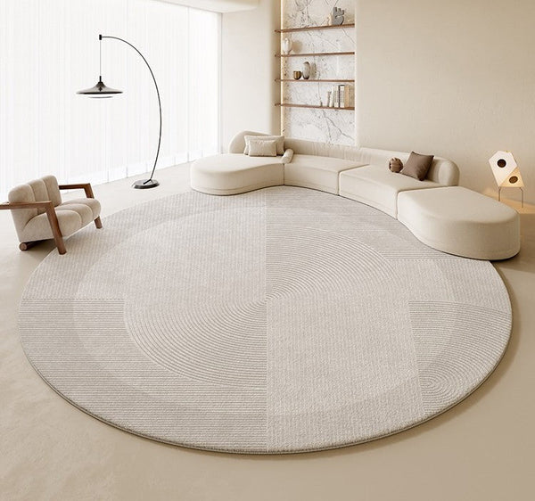 Grey Geometric Floor Carpets, Abstract Circular Rugs under Dining Room Table, Modern Living Room Round Rugs, Bedroom Modern Round Rugs-Silvia Home Craft