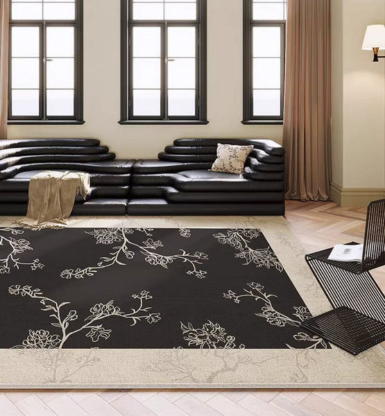 Bedroom Modern Rugs, French Style Flower Pattern Rugs for Interior Design, Contemporary Modern Rugs under Dining Room Table, Flower Pattern Modern Rugs for Living Room-Silvia Home Craft