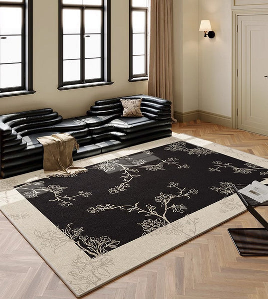 Bedroom Modern Rugs, French Style Flower Pattern Rugs for Interior Design, Contemporary Modern Rugs under Dining Room Table, Flower Pattern Modern Rugs for Living Room-Silvia Home Craft