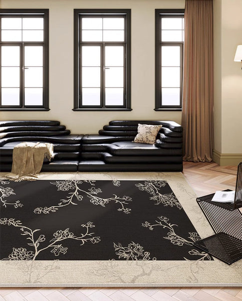 Bedroom Modern Rugs, French Style Flower Pattern Rugs for Interior Design, Contemporary Modern Rugs under Dining Room Table, Flower Pattern Modern Rugs for Living Room-Silvia Home Craft