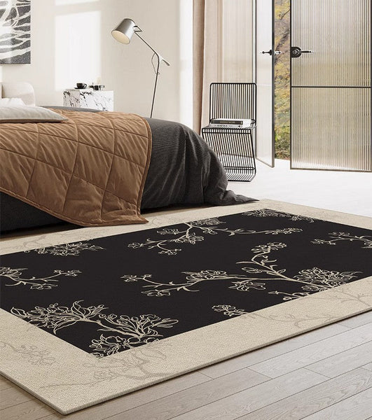 Bedroom Modern Rugs, French Style Flower Pattern Rugs for Interior Design, Contemporary Modern Rugs under Dining Room Table, Flower Pattern Modern Rugs for Living Room-Silvia Home Craft