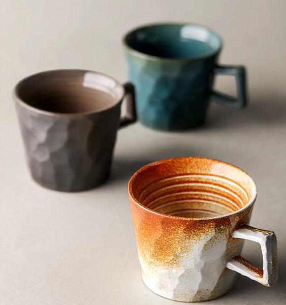 Large Capacity Coffee Cups, Modern Handmade Pottery Coffee Cup, Large Unique Tea Cup, Creative Brown White Black Blue Ceramic Coffee Mugs-Silvia Home Craft