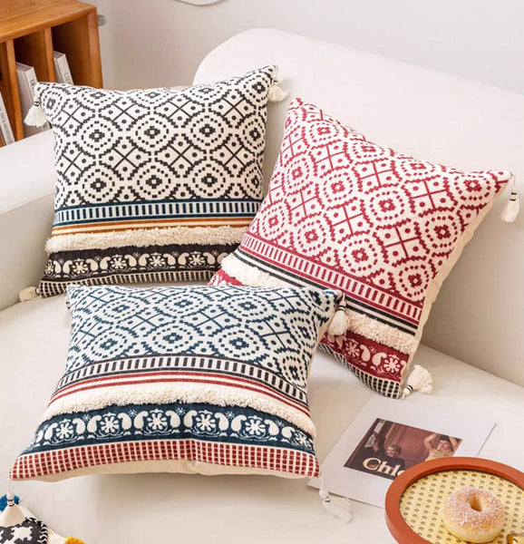 Modern Square Pillows for Couch, Contemporary Pillow Covers, Oriental Decorative Throw Pillows for Bedroom, Bohemian Decorative Sofa Pillows-Silvia Home Craft