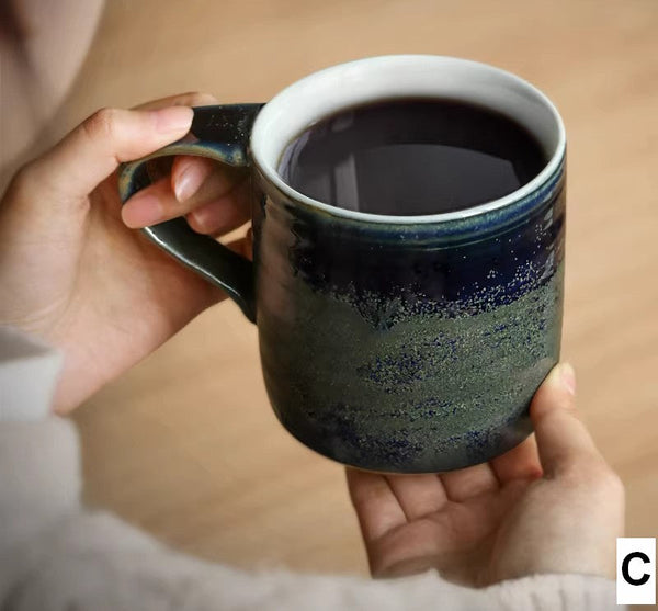 Blue Green Black Ceramic Coffee Mugs, Creative Handmade Coffee Mugs, Large Modern Handmade Pottery Coffee Cup, Large Capacity Coffee Mugs-Silvia Home Craft