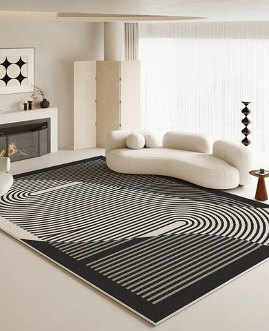 Geometric Contemporary Rugs Next to Bed, Black Stripe Contemporary Modern Rugs, Modern Rugs for Living Room, Modern Rugs for Dining Room-Silvia Home Craft