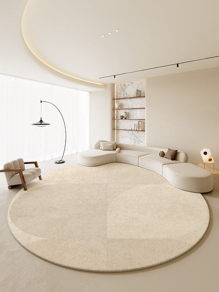 Unique Modern Rugs for Living Room, Geometric Round Rugs for Dining Room, Contemporary Cream Color Rugs for Bedroom, Circular Modern Rugs under Chairs-Silvia Home Craft