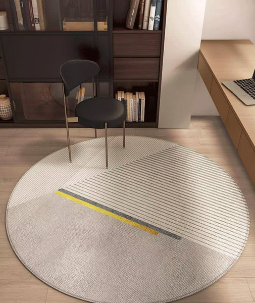 Modern Round Rugs under Coffee Table, Dining Room Modern Rugs, Gray Contemporary Round Rugs under Chairs, Circular Area Rugs for Bedroom-Silvia Home Craft