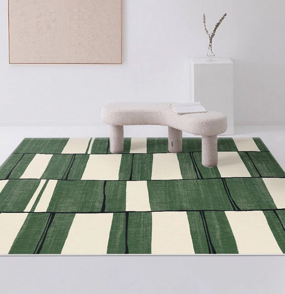 Soft Modern Rugs under Dining Room Table, Contemporary Modern Rugs, Green Geometric Carpets, Abstract Modern Rugs for Living Room-Silvia Home Craft