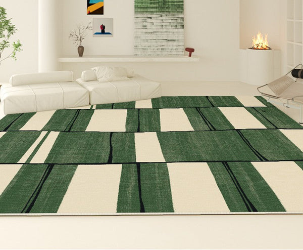 Soft Modern Rugs under Dining Room Table, Contemporary Modern Rugs, Green Geometric Carpets, Abstract Modern Rugs for Living Room-Silvia Home Craft