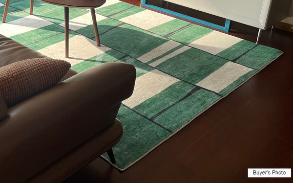 Soft Modern Rugs under Dining Room Table, Contemporary Modern Rugs, Green Geometric Carpets, Abstract Modern Rugs for Living Room-Silvia Home Craft