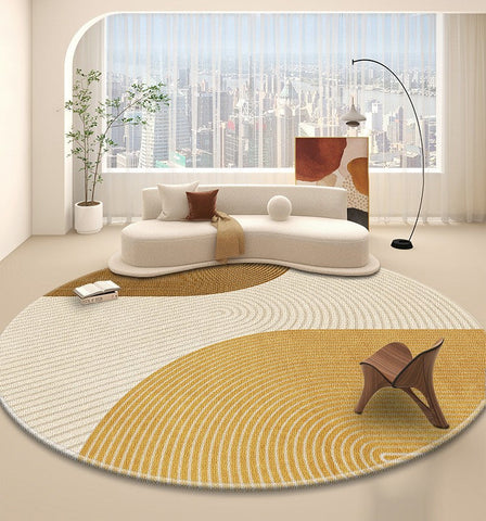 Circular Modern Rugs under Chairs, Dining Room Contemporary Round Rugs, Bedroom Modern Round Rugs, Geometric Modern Rug Ideas for Living Room-Silvia Home Craft