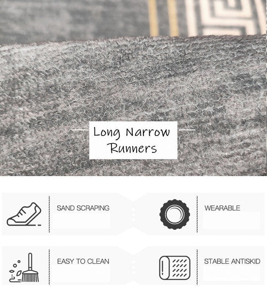 Gray Long Narrow Runner Rugs, Long Hallway Runners, Contepmorary Modern Long Hallway Runners, Entrance Hallway Runners, Entryway Runner Rug Ideas-Silvia Home Craft