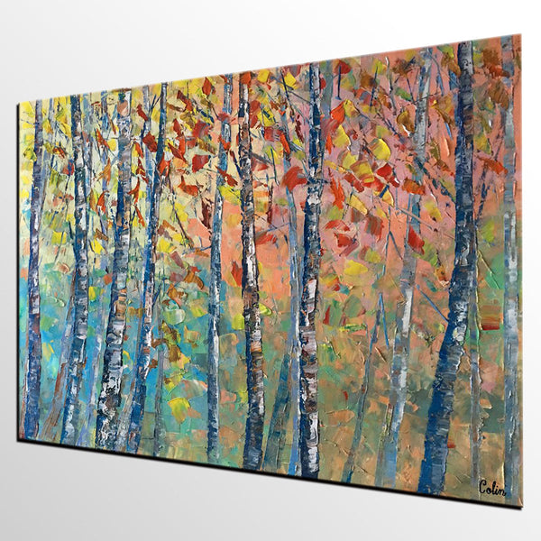 Birch Tree Painting, Landscape Painting, Original Wall Art, Canvas Art, Custom Large Oil Painting-Silvia Home Craft