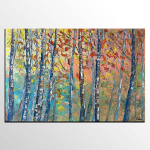 Birch Tree Painting, Landscape Painting, Original Wall Art, Canvas Art, Custom Large Oil Painting-Silvia Home Craft