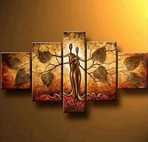 Ready to Hang, Abstract Wall Art, Canvas Painting, Abstract Painting, Large Paintings for Living Room, Tree of life Painting, 5 Piece Art Painting-Silvia Home Craft